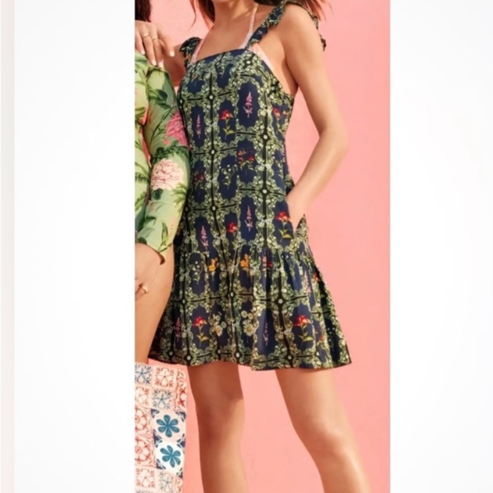 Agua Bendita Navy Floral Mini Dress